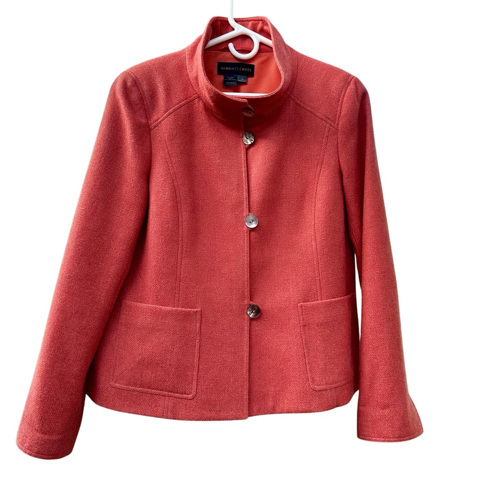 Nina McLemore Womens Coral Lambswool Wool Stand Collar Button Front Jacket Sz 10